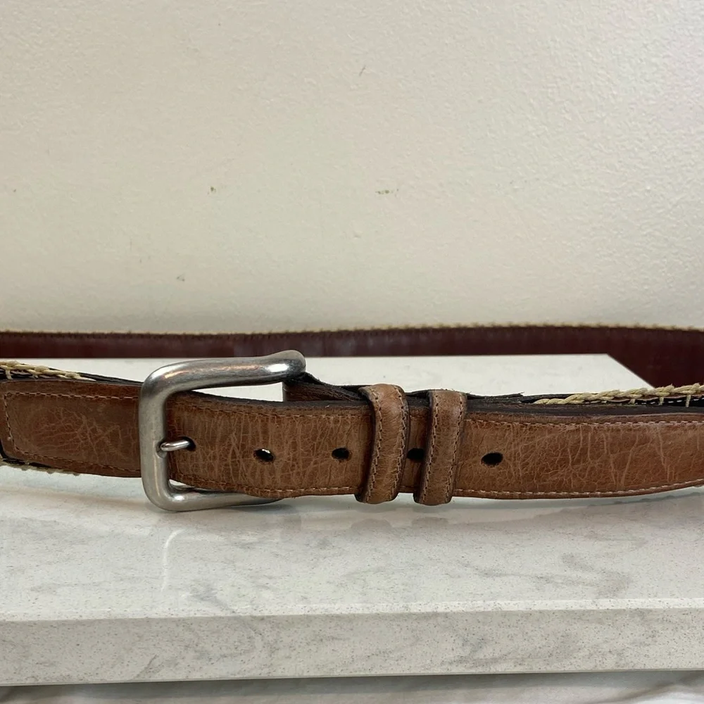 Men’s Vintage Torino Leather Cork Woven Belt Brown & Black Classic Casual Style